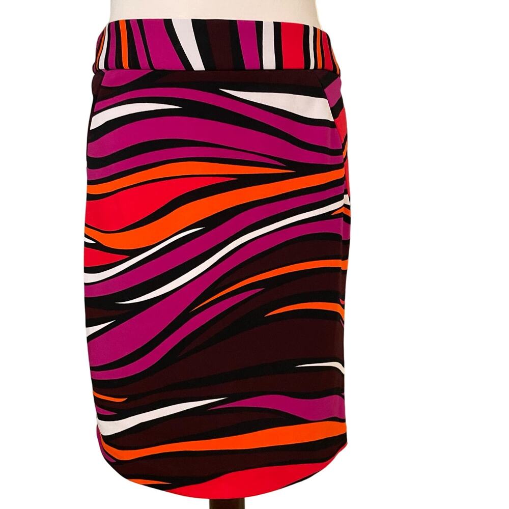 Premise Women’s Wave Print Mod Retro Pencil Skirt Petite 6 Y2K Purple Orange